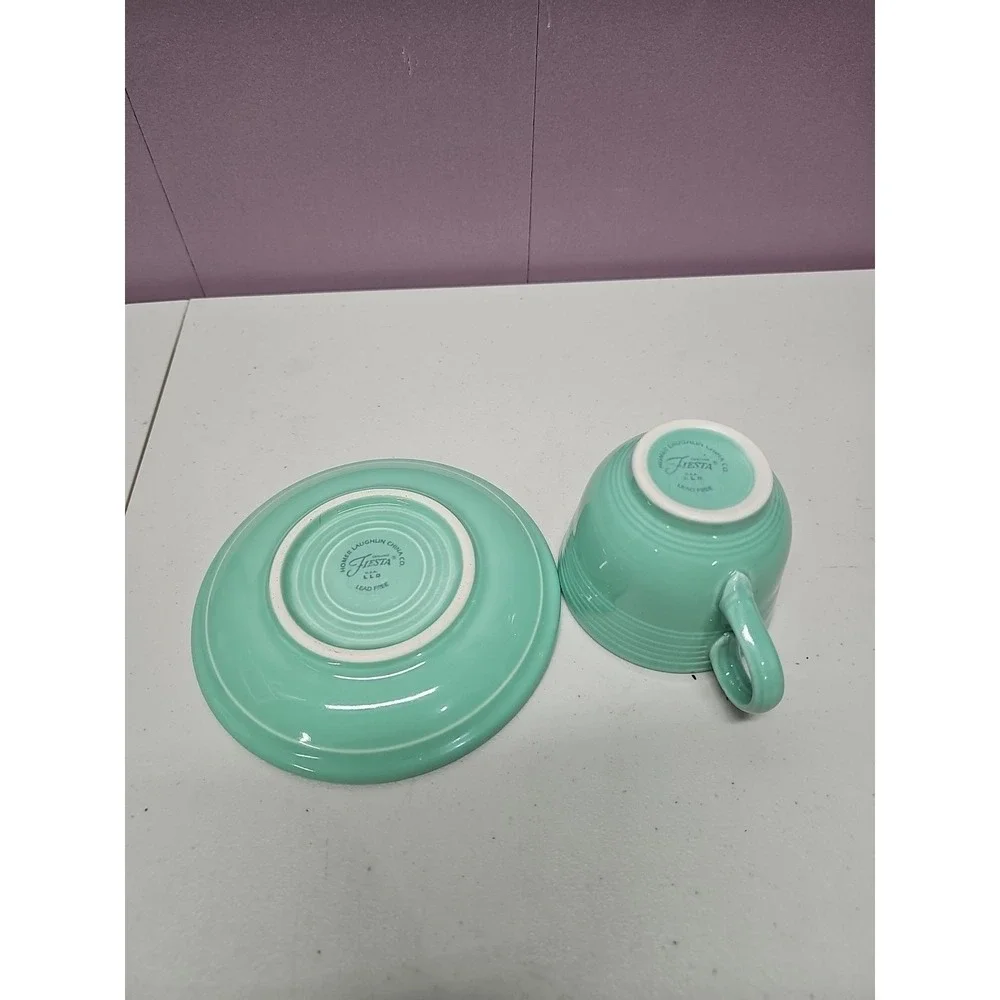 Fiesta Ware SEA MIST Green Tea Cup & Saucer Set Retired Color Homer Laughlin USA